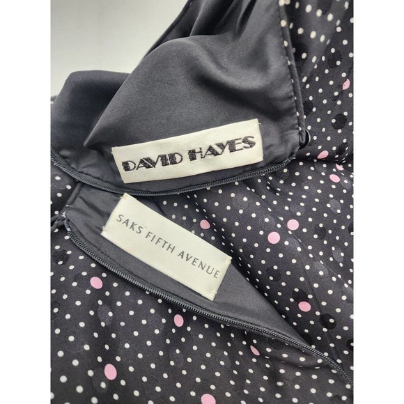 Saks Fifth Avenue David Hayes Silk Polka Dot Midi Vintage Dress Size 8 - Picture 9 of 14
